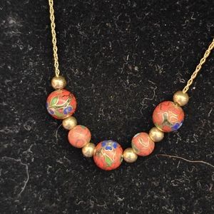 14k cloisonne ball necklace. Stamped 14k. Has two clasps for convenience.  Beaut